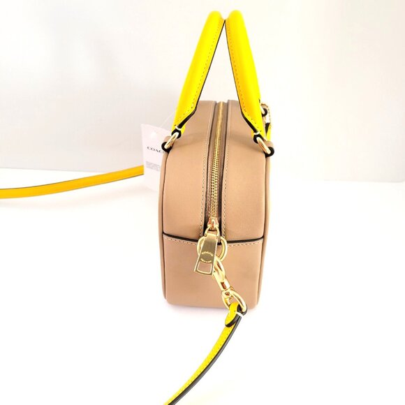 Coach CBI90 Satchel Crossbody Plaid Canvas Leather Bright Maize Small Handbag - Picture 5 of 7